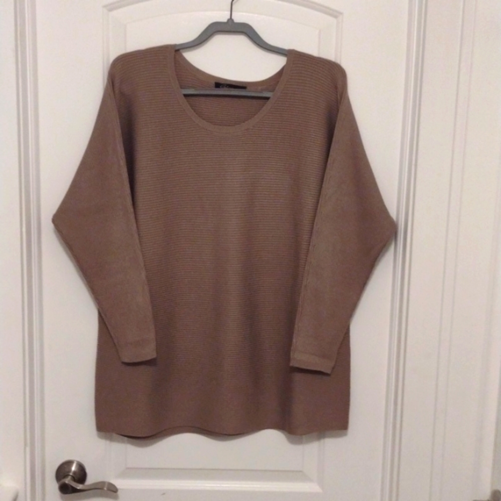 Taupe light weight sweater 85 percent rayon, 15 percent nylon,size 1x.